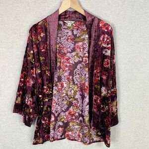 Womens Y2K Whimsigoth Velvet Burnout Cardigan Size L XL Fairy Grunge Dark Floral